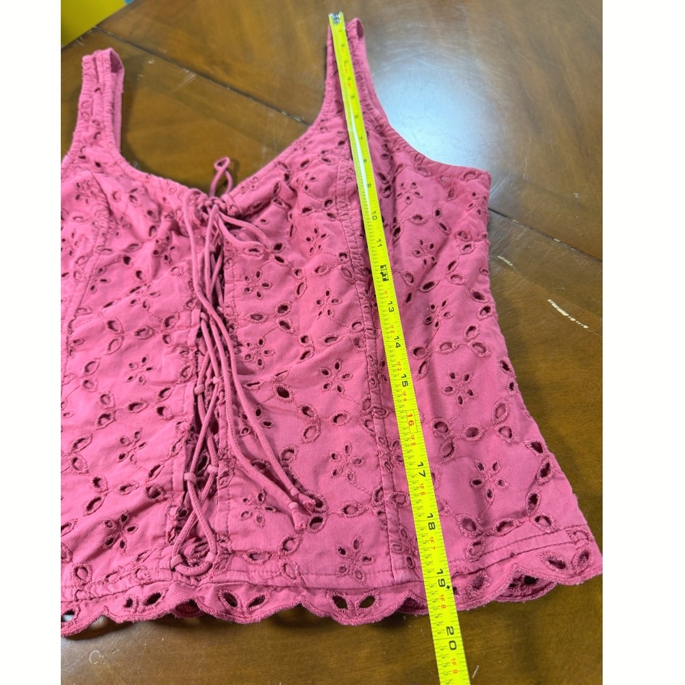 Abercrombie & Fitch Eyelet Tank Top Womens Medium Pink Lace Up Coquette Cottage - Picture 7 of 8